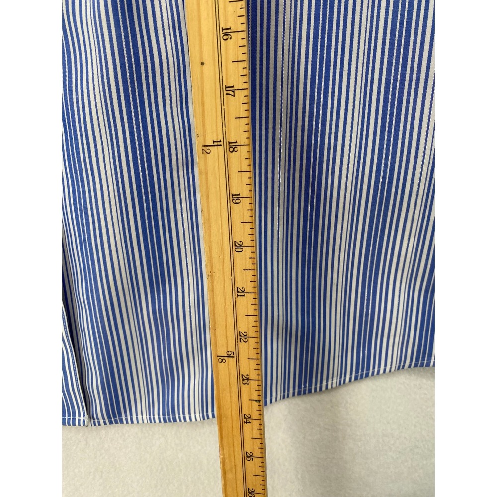 Chicos Button Down Shirt Womens 2 Large Blue Striped No-Iron 3/4 Sleeve Metallic - Picture 4 of 10